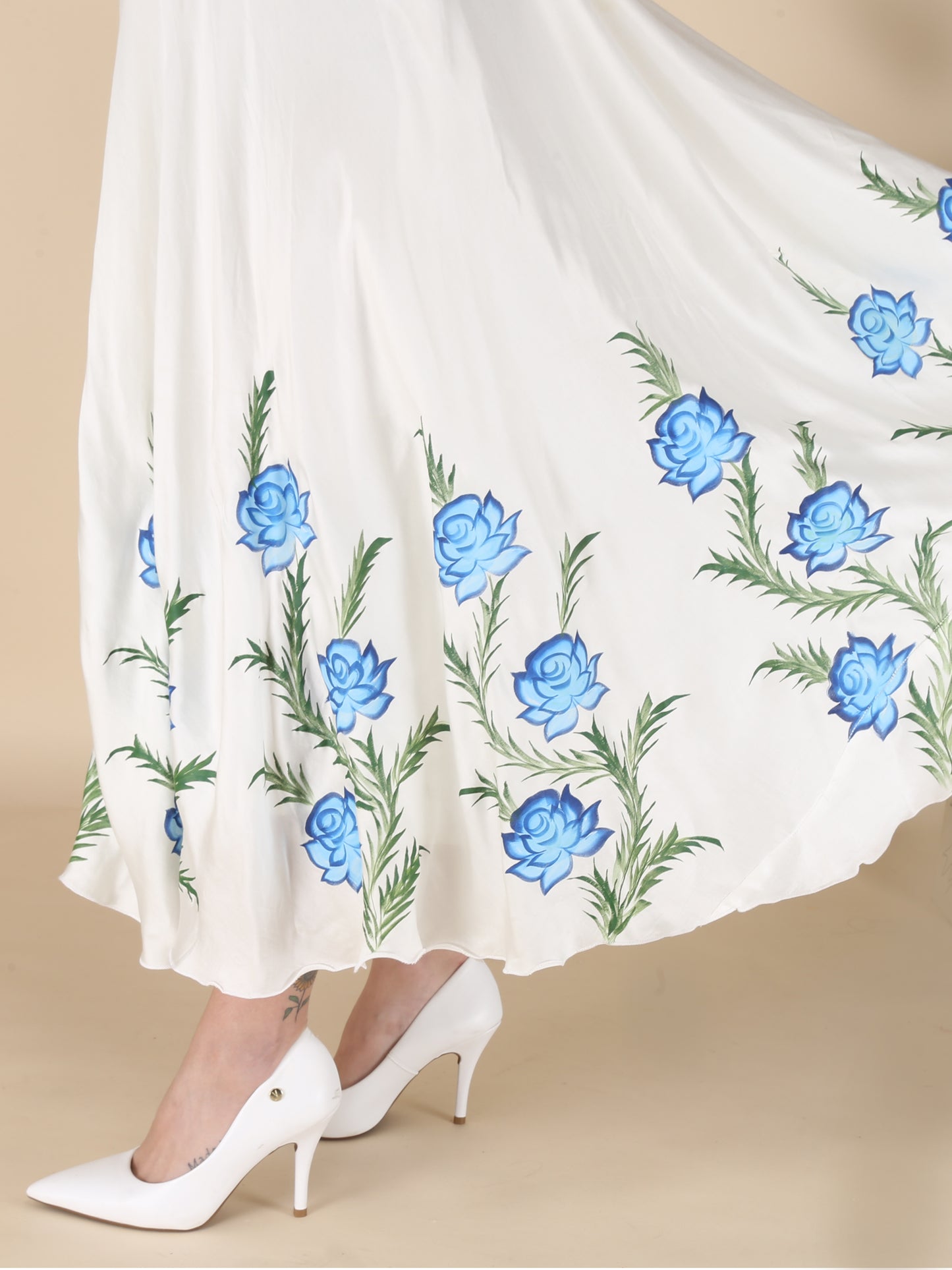 White handpainted dress with dupatta