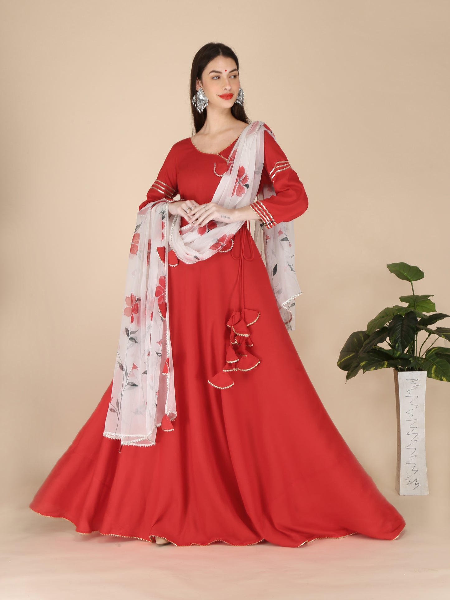 Red Angrakha with hand painted dupatta
